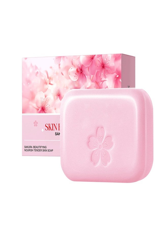 DLZZRS Sakura Tender Skin Soap, Beautifying Nourish Soap Added Prunus Speciosa Flower Extract, Deep Cleaning Exfoliating Bar for Face, Body & Hands with Rich & Dense Foam, Soften Skin, 3.52oz. - Image 1